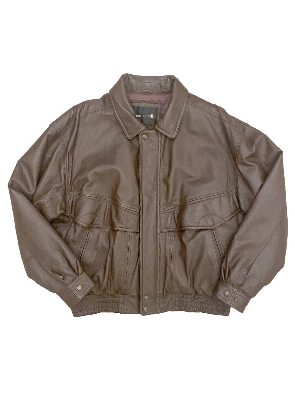 VTG Pierre Cardin Genuine Leather Bomber Jacket Brown L
